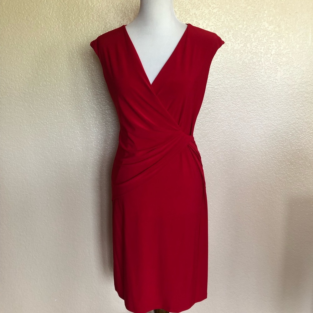 J. B. S. Red Faux Wrap Cocktail Dress Size S New